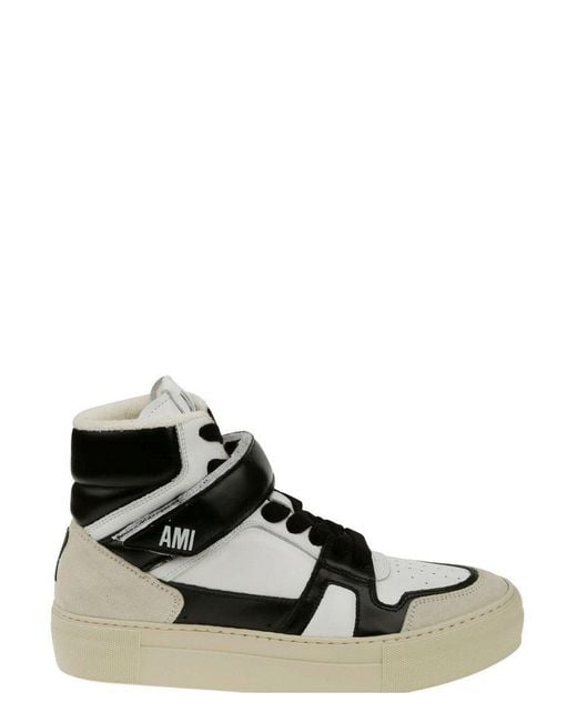 AMI Black Logo Printed Lace-up Sneakers for men