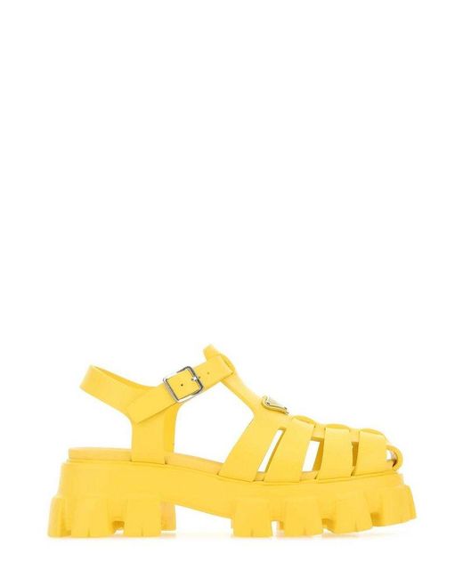 Prada Yellow Logo Plaque Sandals for men