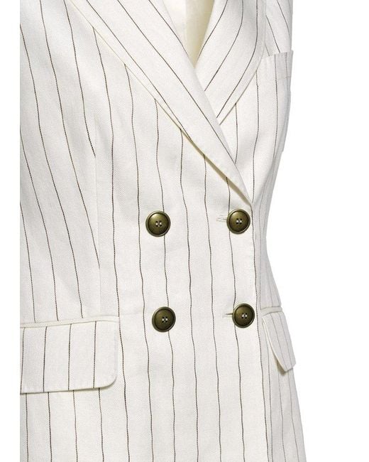 Max Mara Pinstripe Button-up Waistcoat in Natural | Lyst