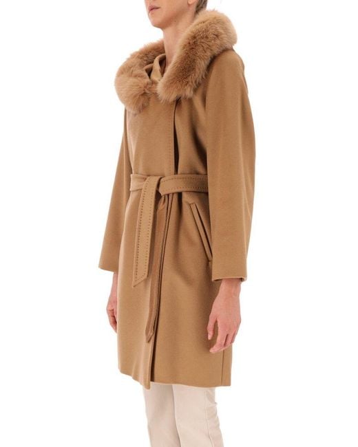 Max Mara Studio Brown Tied Waist Hooded Coat