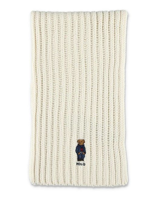Polo Ralph Lauren Natural Polo Bear Embroidered Knitted Scarf