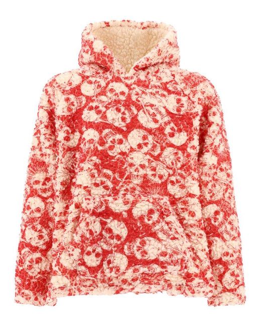ERL Fleece Skull Popover Hoody in Red ERL