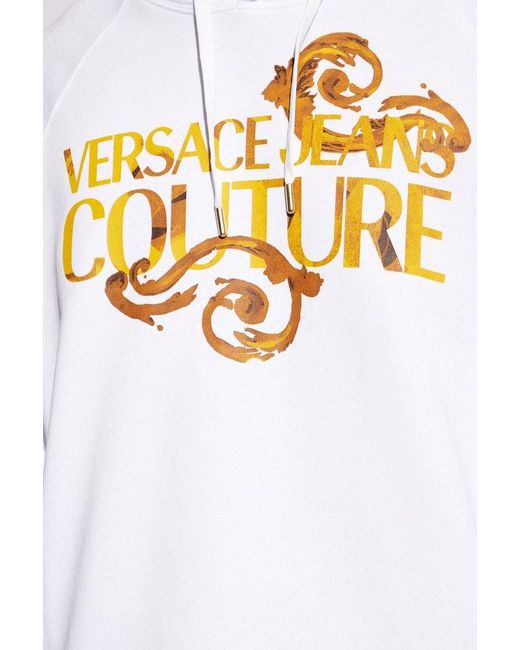 Versace White Versace Logo Baroque Printed Drawstring Hoodie for men