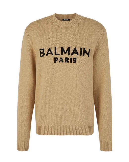 Balmain Natural Wool-blend Logo Sweater for men