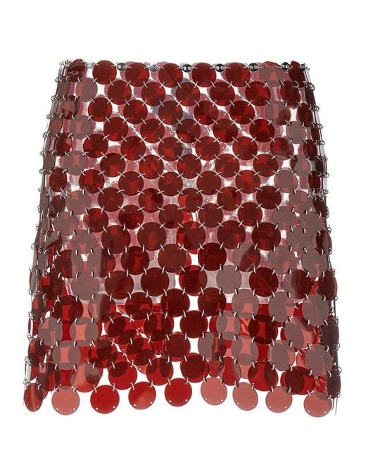 Rabanne Red Sequinned Mini Skirt