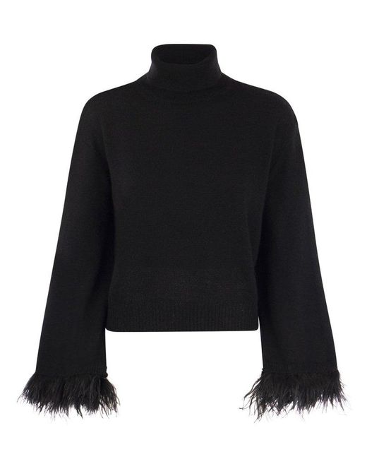 Weekend by Maxmara Black Feathers Detail Cropped Sweater