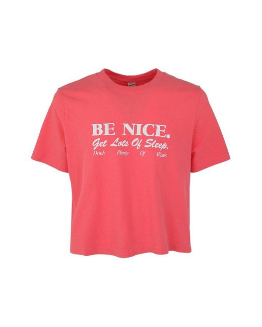 Sporty & Rich Pink Slogan Printed Cropped T-shirt