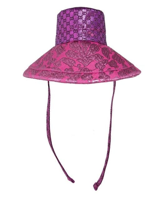 Gucci Pink Floral GG Jacquard Wide Brim Hat