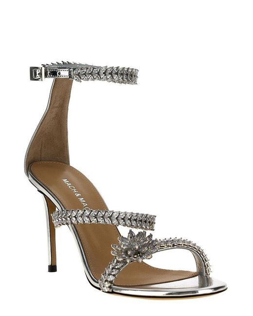 Mach & Mach Metallic Embellished Ankle Strap Sandals