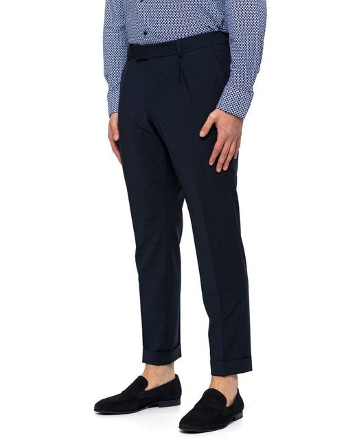 Boss Blue Pressed Crease Tailored Trousers for men