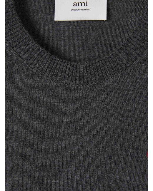 AMI Black Knitted Wool Sweater