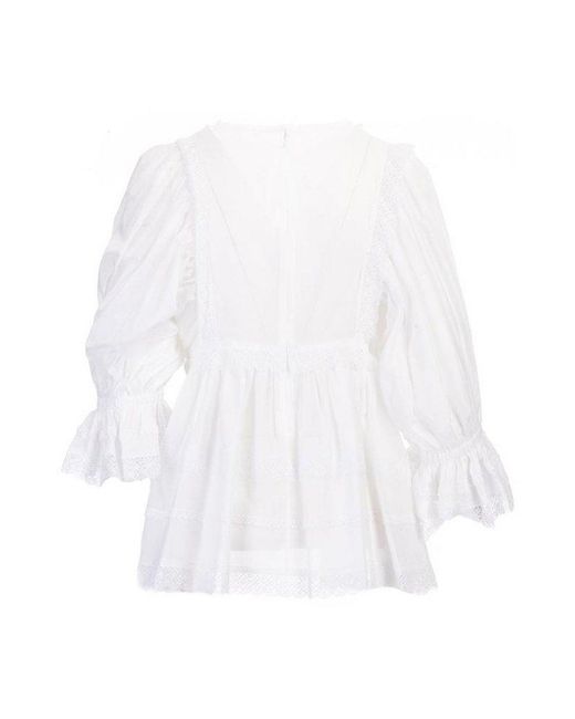 Dolce & Gabbana White Lace Trim Short-Sleeved Blouse