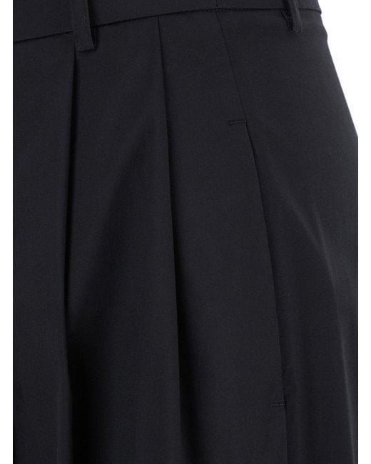 Plain Blue Pleated Stretch Pants