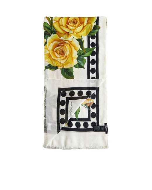 Dolce & Gabbana White Poppy-printed Scarf