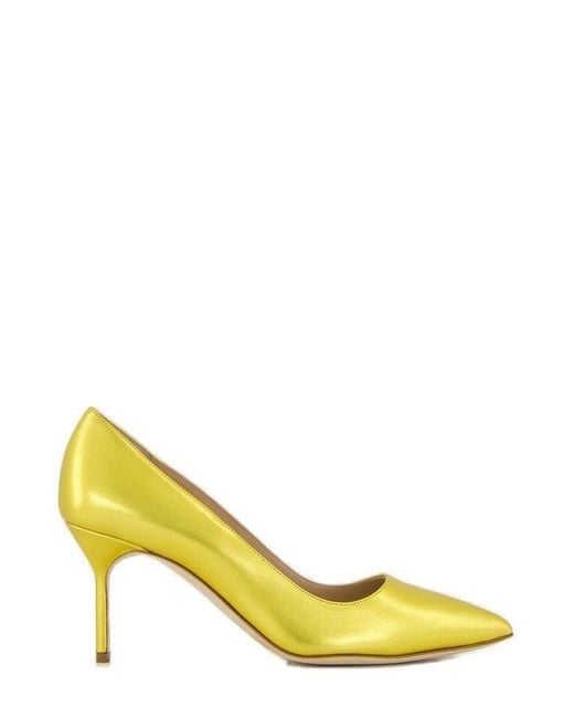 Manolo Blahnik Yellow Tora Slip-On Pumps
