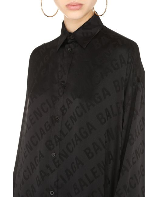 Balenciaga Silk Allover Logo Jacquard Shirt in Black | Lyst