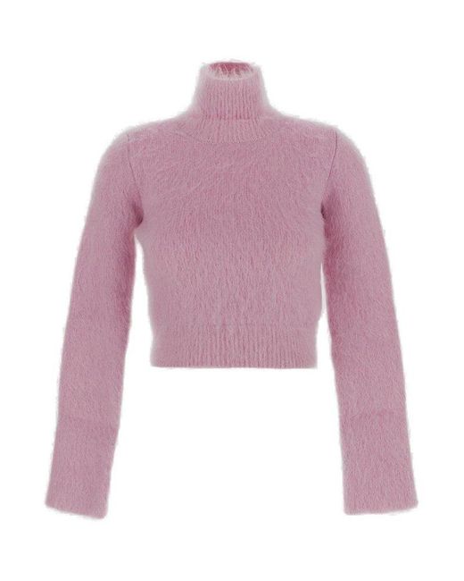 Rabanne Pink Brushed Effect Cut Out Cropped Jumper