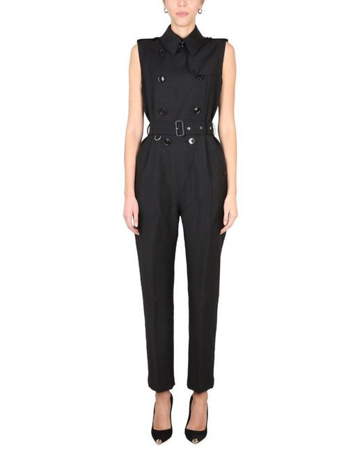 Burberry Black Double Breasted Belted Waist Overalls