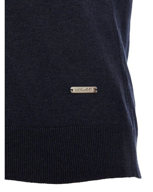 Enrico Mandelli Blue Logo Plaque Knitted Polo Shirt for men