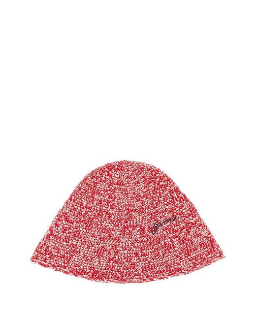 Ganni Logo Embroidered Knitted Bucket Hat