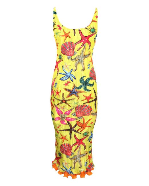 Versace Yellow Starfish Print Sleeveless Midi Dress