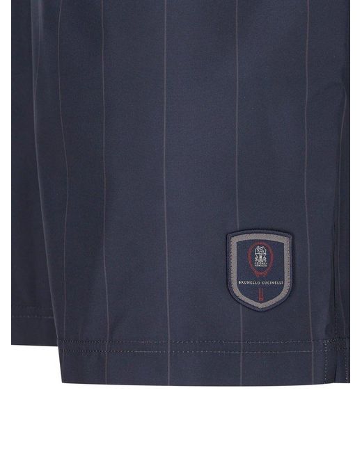 Brunello Cucinelli Blue Logo-patch Striped Shorts for men