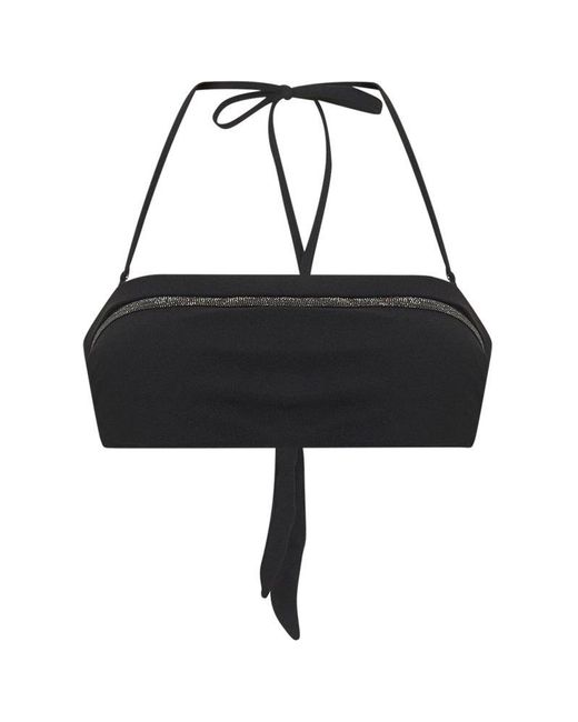 Brunello Cucinelli Black Techno Jersey Monili Bikini Bandeau Top