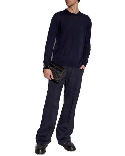 Versace Blue Sweater With Logo for men