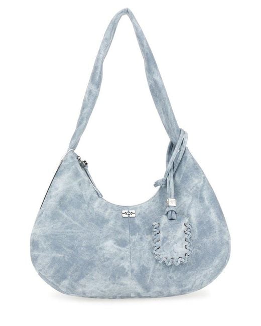 Ganni Blue Bleached Medium Hobo Bag
