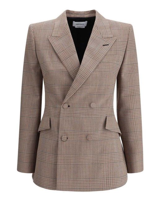 Alexander McQueen Brown Double Breasted Checked Blazer