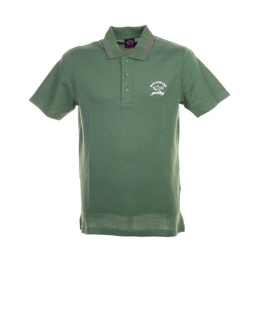 Paul & Shark Green Logo-printed Stripe Detailed Polo Shirt for men