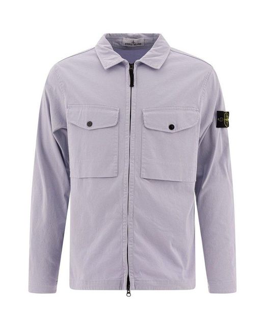 Stone Island Purple Compass Patch Zipped Overshirt for men