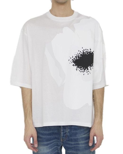 Valentino White Floral Printed Crewneck T-shirt for men