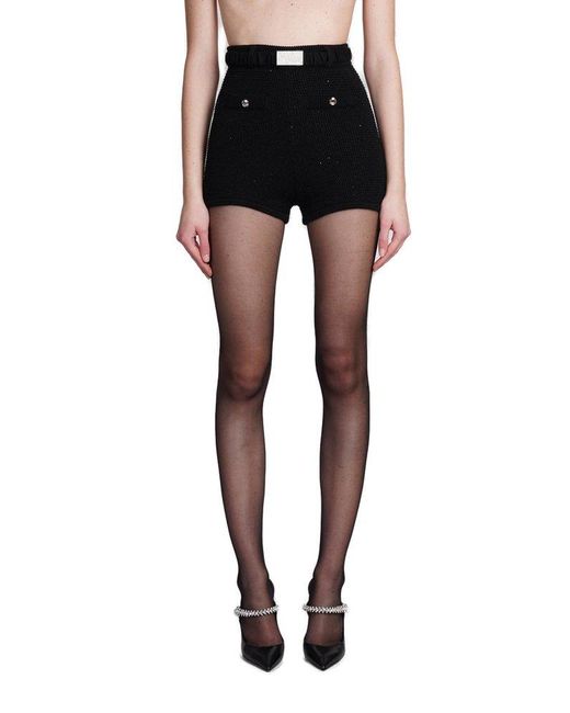 Alessandra Rich Black Sequin Embellished Slim Fit Shorts