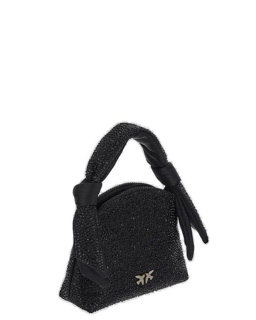 Pinko Black Love Birds Rhinestone-embellished Tote Bag