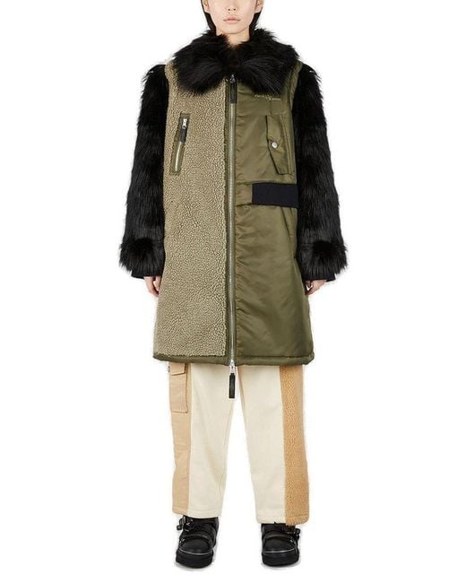 Ugg Green X Feng Chen Wang Faux Fur Sleeved Long Coat