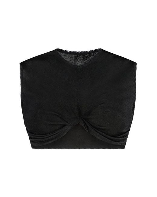 Anna October Black Technical Fabric Twist Crop Top