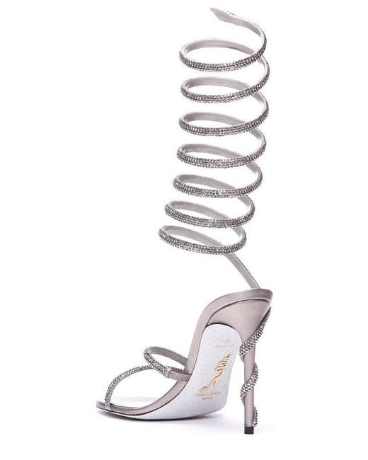 Rene Caovilla White Margot Crystal Embellished Sandals