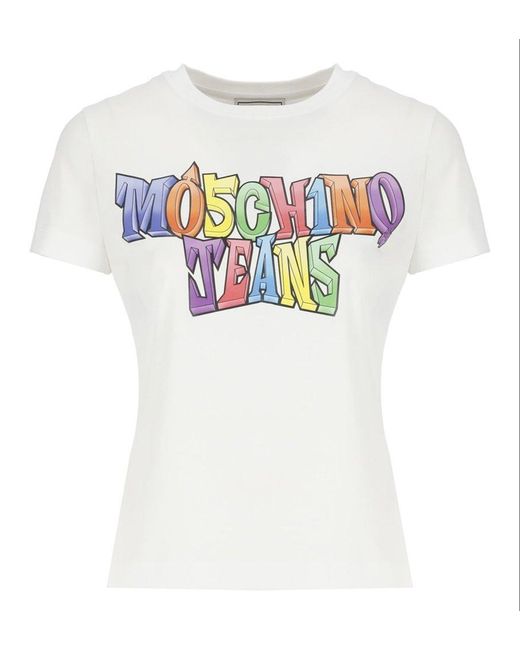 Moschino White Jeans Logo-printed Crewneck T-shirt