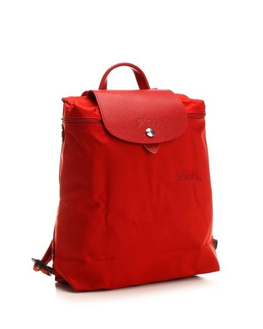 Longchamp Red Le Pliage Logo Embossed Zipped Backpack