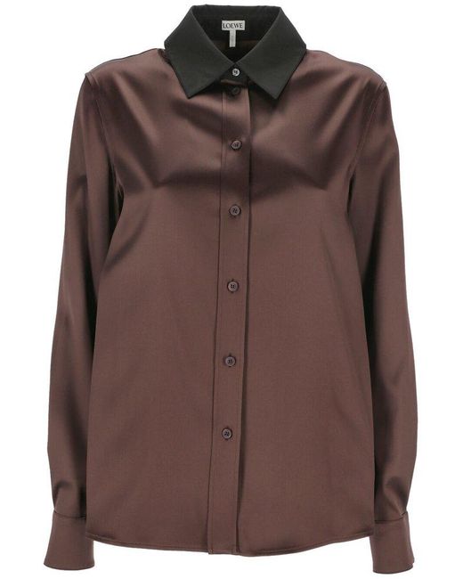 Loewe Brown Silk-blend Long-sleeve Shirt