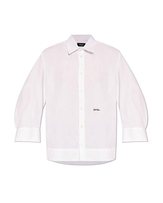 DSquared² Pink Logo Embroidered Long-sleeved Shirt