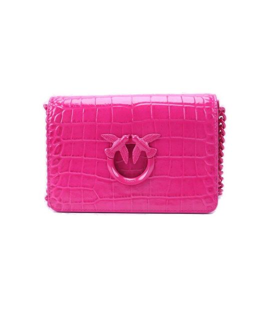 Pinko Pink Glossy Embossed Mini Lover Click Shoulder Bag