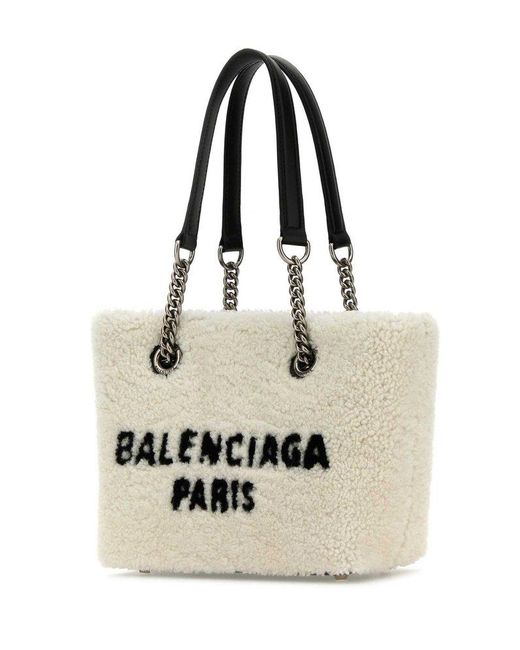 Balenciaga Natural Logo Flocked Tote Bag