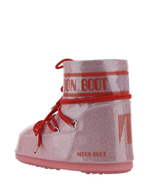 Moon Boot Red Icon Low Glitter Lace-up Boots