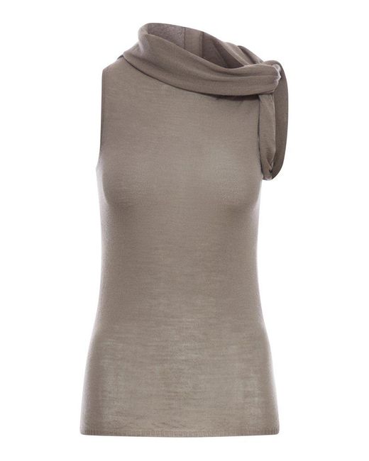 Rick Owens Gray Asymmetric Neck Twist-Detail Vest
