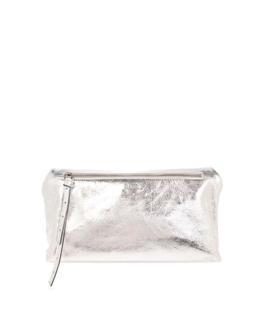 AMI White Zipped Top Handle Bag