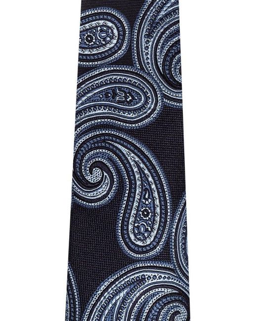 Etro Blue Pattern Embroidered Pointed-tip Tie for men