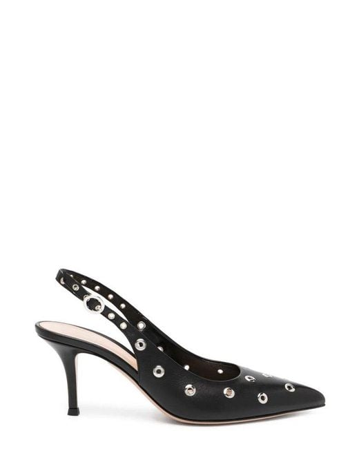 Gianvito Rossi Black Studded Hole Pointed-toe Pumps