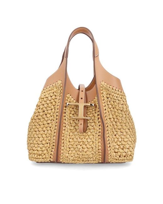 Tod's T Timeless Woven Mini Tote Bag in Natural